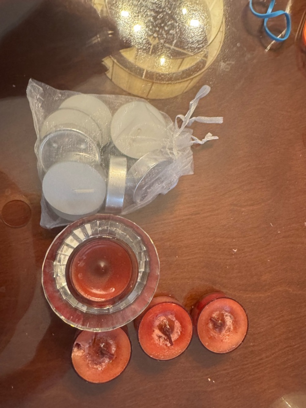 Red Tea Light Candle Set with real crystal Holder
